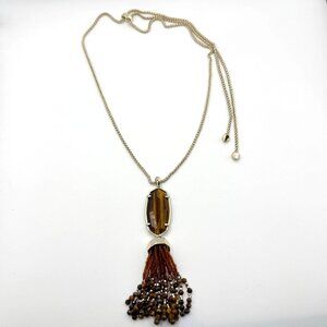 Kendra Scott Rayne Tassel Pendant Necklace In Tigers Eye Stone Gold-Tone